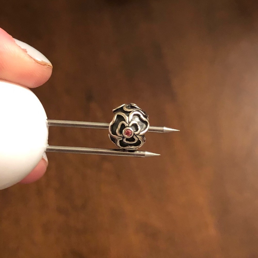 Pandora Three Flower Charm with Pink Stones